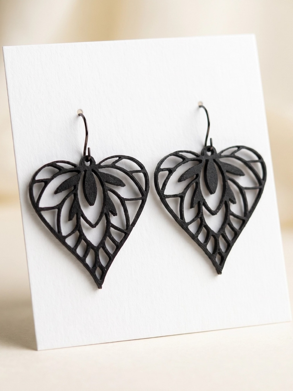 Black Heart Filigree Drop Earrings - Women Jewelry